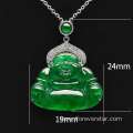 18K White Gold Imperial Green Jadeite Buddha Pendant